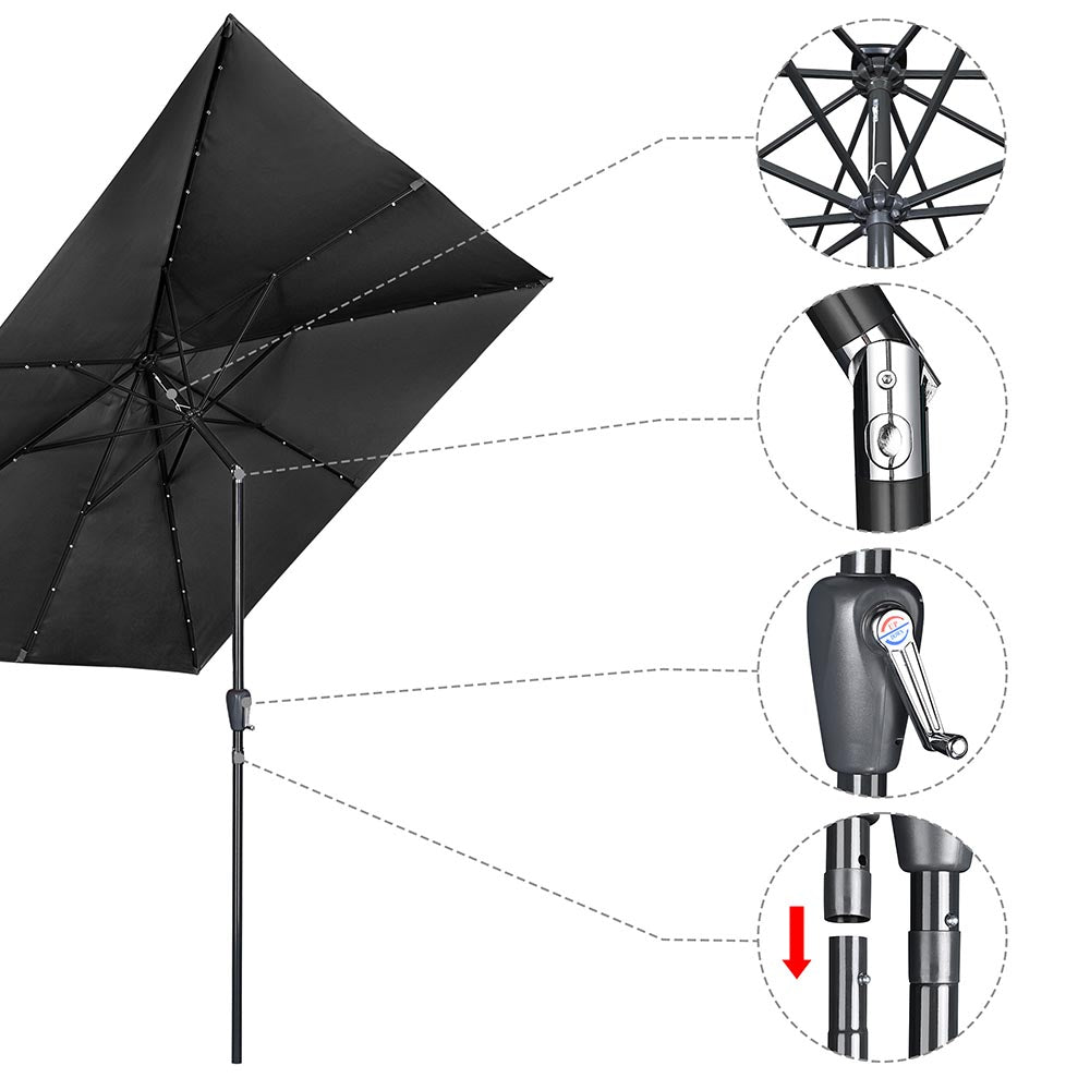 Yescom Prelit Patio Umbrella with Lights Square 10' 8-Rib