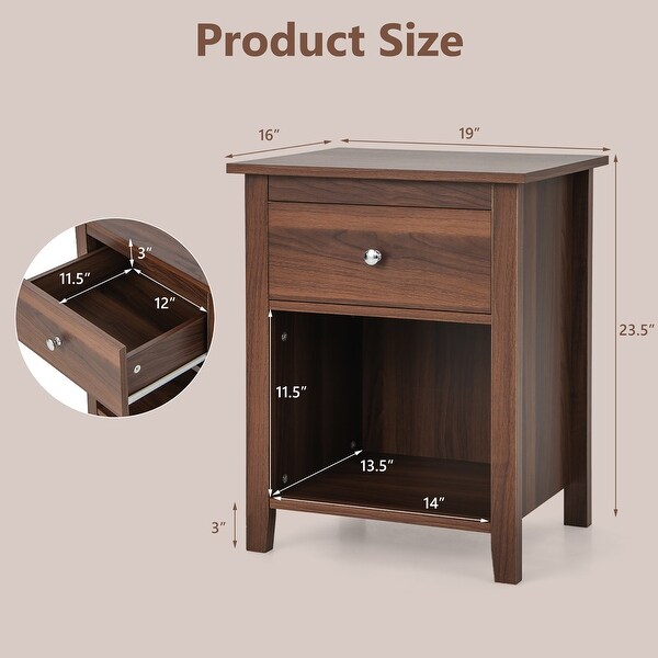 Costway 2 PCS Nightstand side Table with Drawer Open Shelf for Living