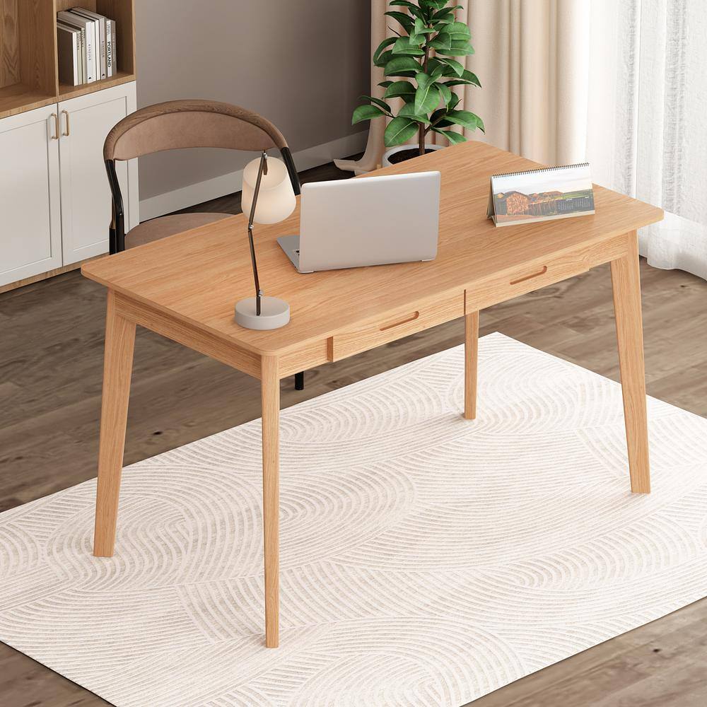 FUFUGAGA 47.2 in. W-21.7 in D-29.5 in. H Rectangular Light Wood Color MDF Computer Desk with 2-Drawers DRF-WFKF210013-03