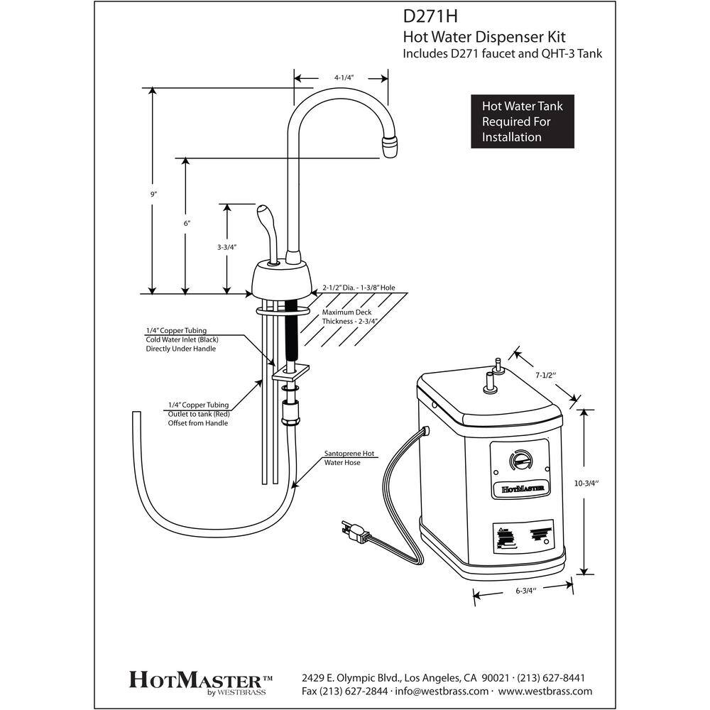 Westbrass 9 in. Velosah 1-Handle Hot Water Dispenser Faucet with Instant Hot Water Tank Antique Copper D271H-11