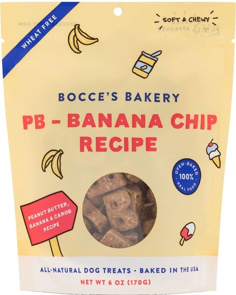 Bocce's Bakery PB-Banana Chip Recipe Dog Treats， 6-oz bag