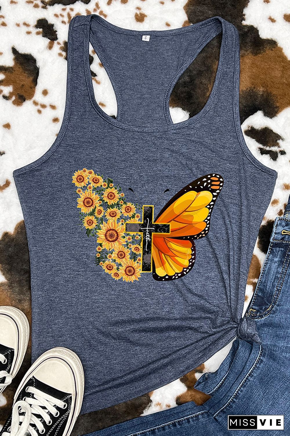 Butterfly Cross Print Sleeveless Tank Top Wholesale