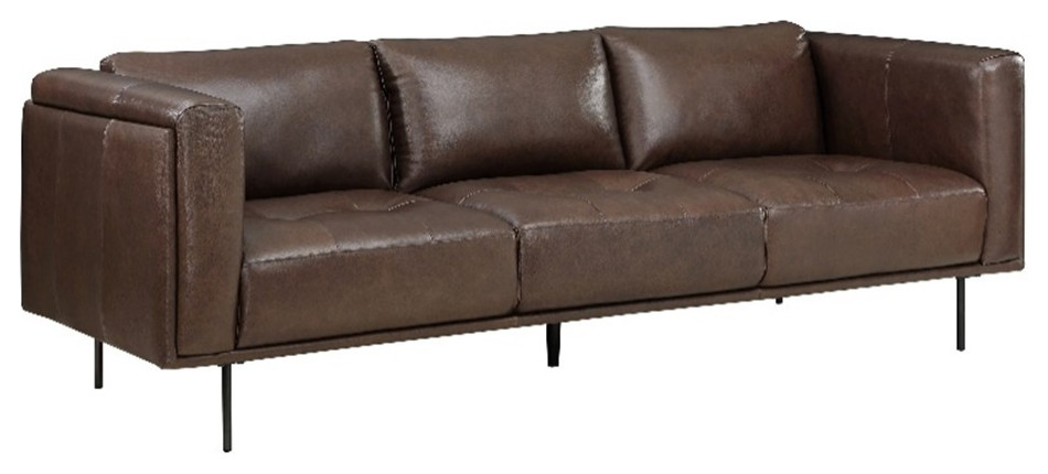 Lexicon Soren 18 quotModern Plywood and Leather Sofa in Brown Finish   Midcentury   Sofas   by Homesquare  Houzz