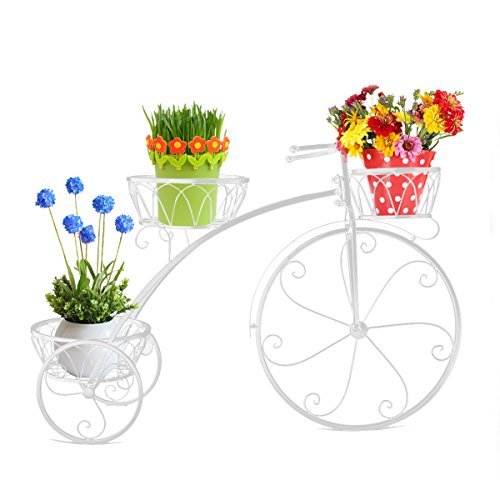 Tricycle stand 3 Flower Pot Display Rack (White)