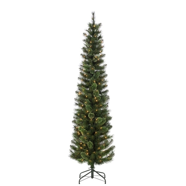 7.5 Ft Hard Mixed Needle Faux Cashmere Pencil Tree with 200 Clear Lights