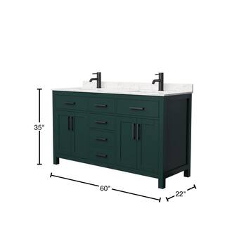 Wyndham Collection Beckett 60 in. W x 22 in. D x 35 in. H Double Sink Bathroom Vanity in Green with Carrara Cultured Marble Top WCG242460DGKCCUNSMXX