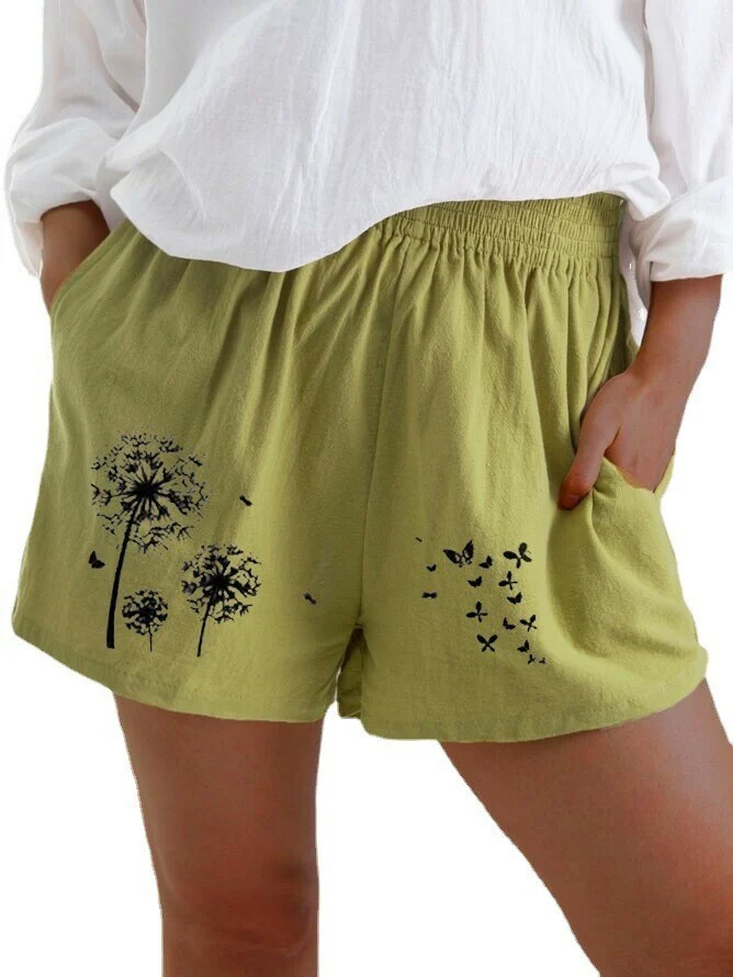 🔥🔥Women Plus Size Loose Elastic Waist Summer 2021 Dandelion Print Casual Shorts