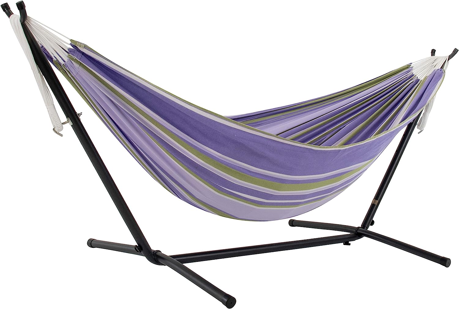 Double Cotton Hammock with Space Saving Steel Stand, Tropical (450 lb Capacity - Premium Carry Bag Included)