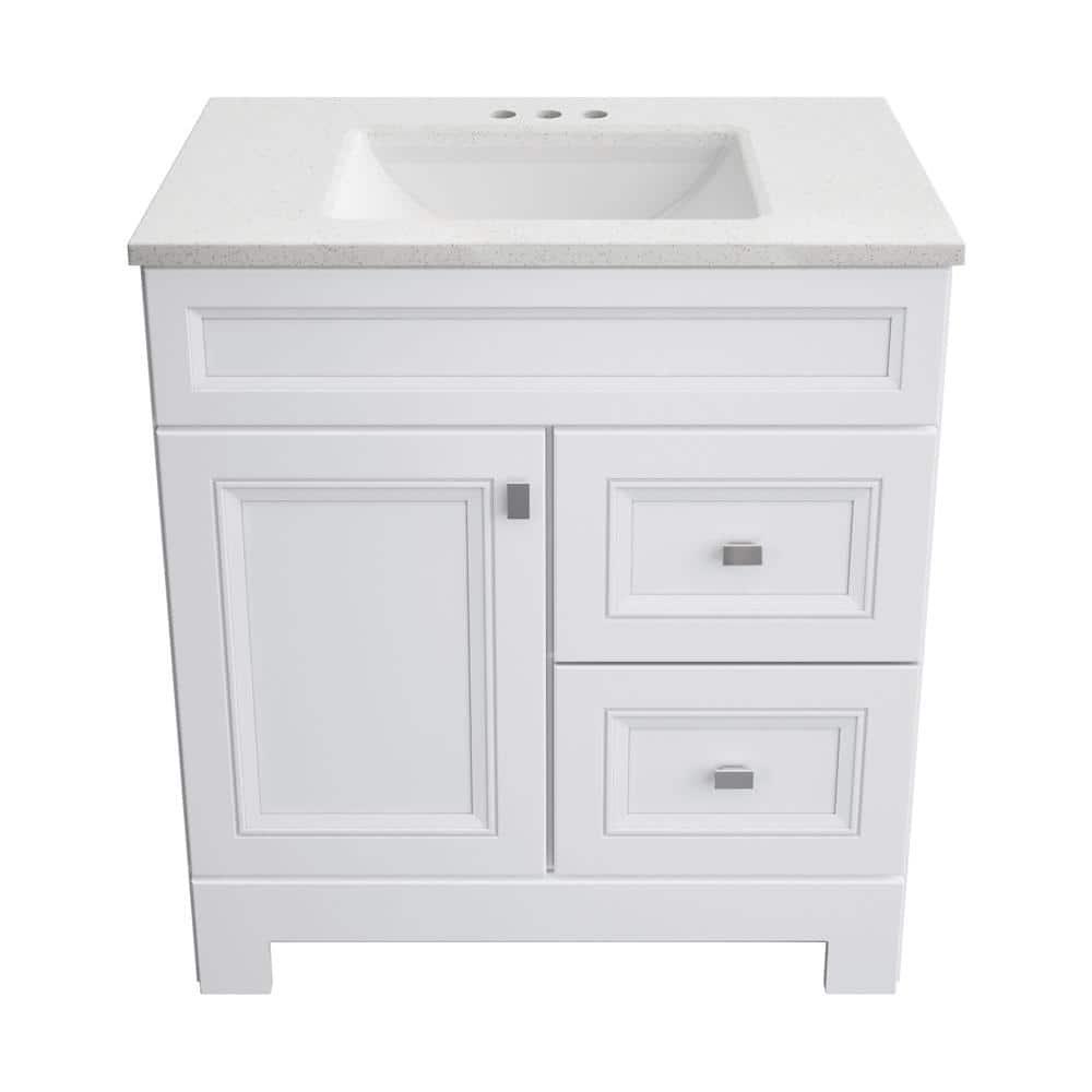 Home Decorators Collection Sedgewood 305 in W x 188 in D x 344 in H Freestanding Bath Vanity in White with Arctic Solid Surface Top