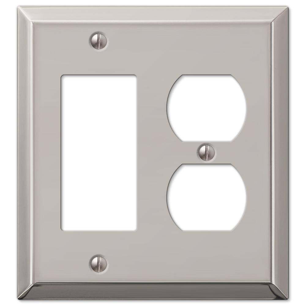 AMERELLE Metallic 2 Gang 1-Duplex and 1-Rocker Steel Wall Plate - Polished Nickel 163RDPN