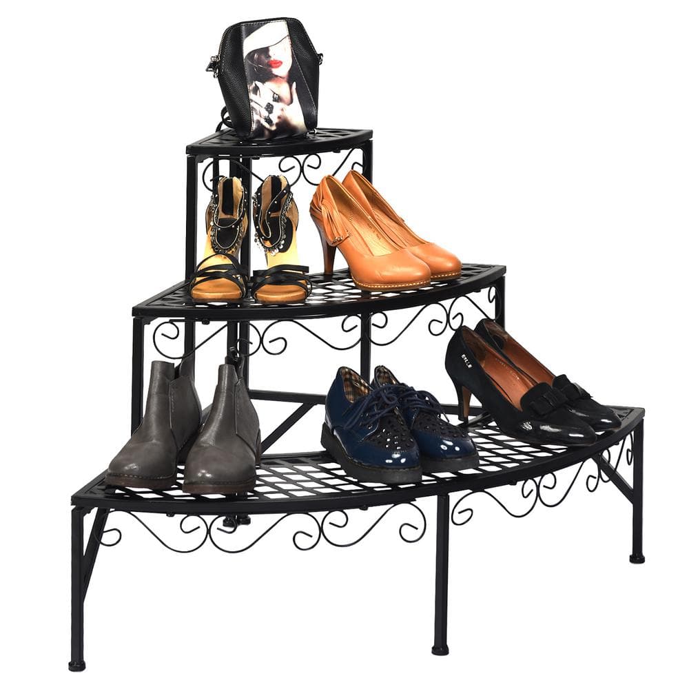 Costway 24 in. Tall Indoor/Outdoor Steel Corner Black Metal Plant Stand (3-Tiered) GT3525