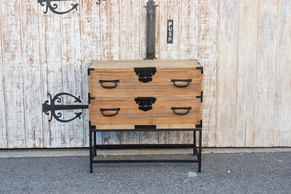 Antique Stripped Wood Japanese Tansu on Stand   Asian   Accent Chests And Cabinets   by De cor  Houzz