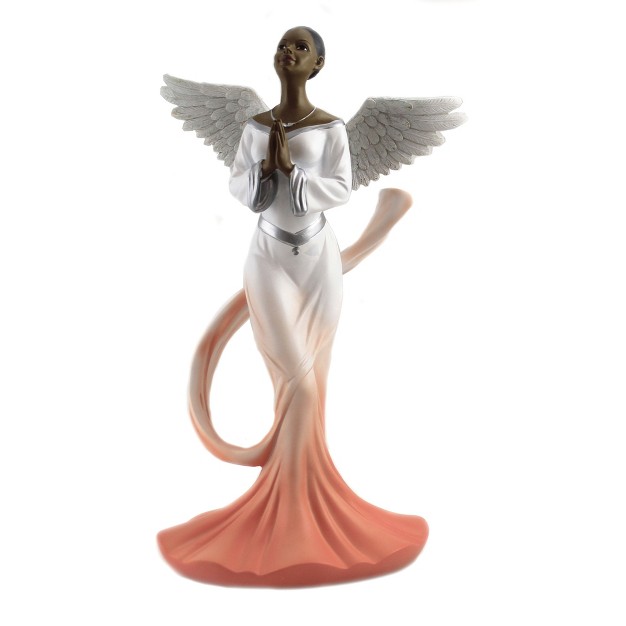 Black Art Angel With Orange Sash One Figurine 11 75 Inches Prayer Wings Religious 17764 Polyresin Orange