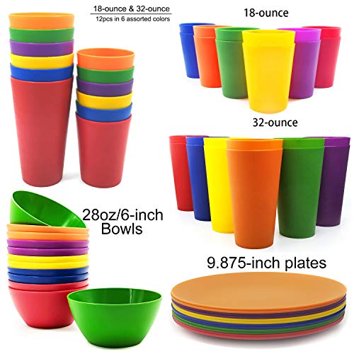 Plastic Bowls set of 12 - Unbreakable and Reusable 6-inch Plastic Cereal/Soup/Salad Bowls Multicolor | Microwave/Dishwasher Safe， BPA Free