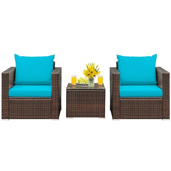 Costway 3PCS Patio Rattan Furniture Set Conversation Sofa Cushioned