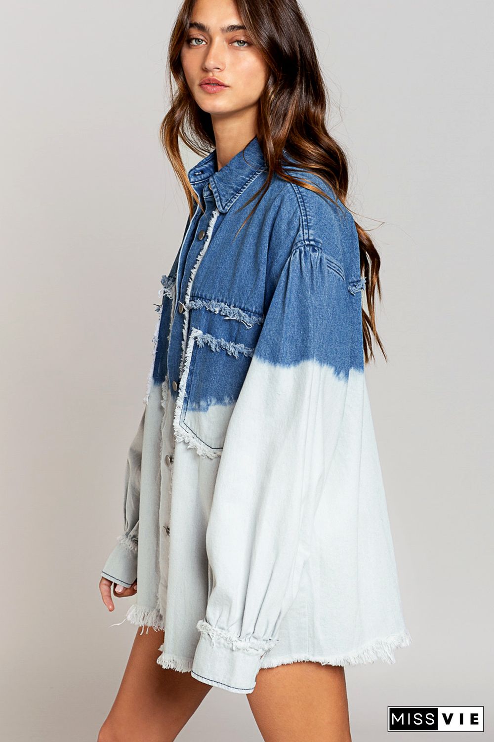 Gradient Color Pocket Tassel Open Button Denim Jackets