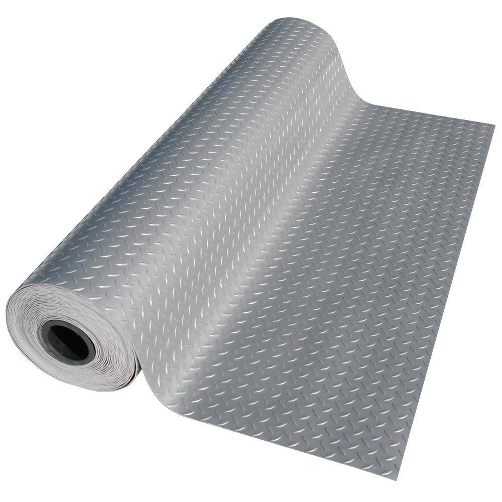 Rubber-Cal Diamond-Plate Metallic 4 ft. x 4 ft. Silver PVC Flooring (16 sq. ft.) 03-W266-S-04