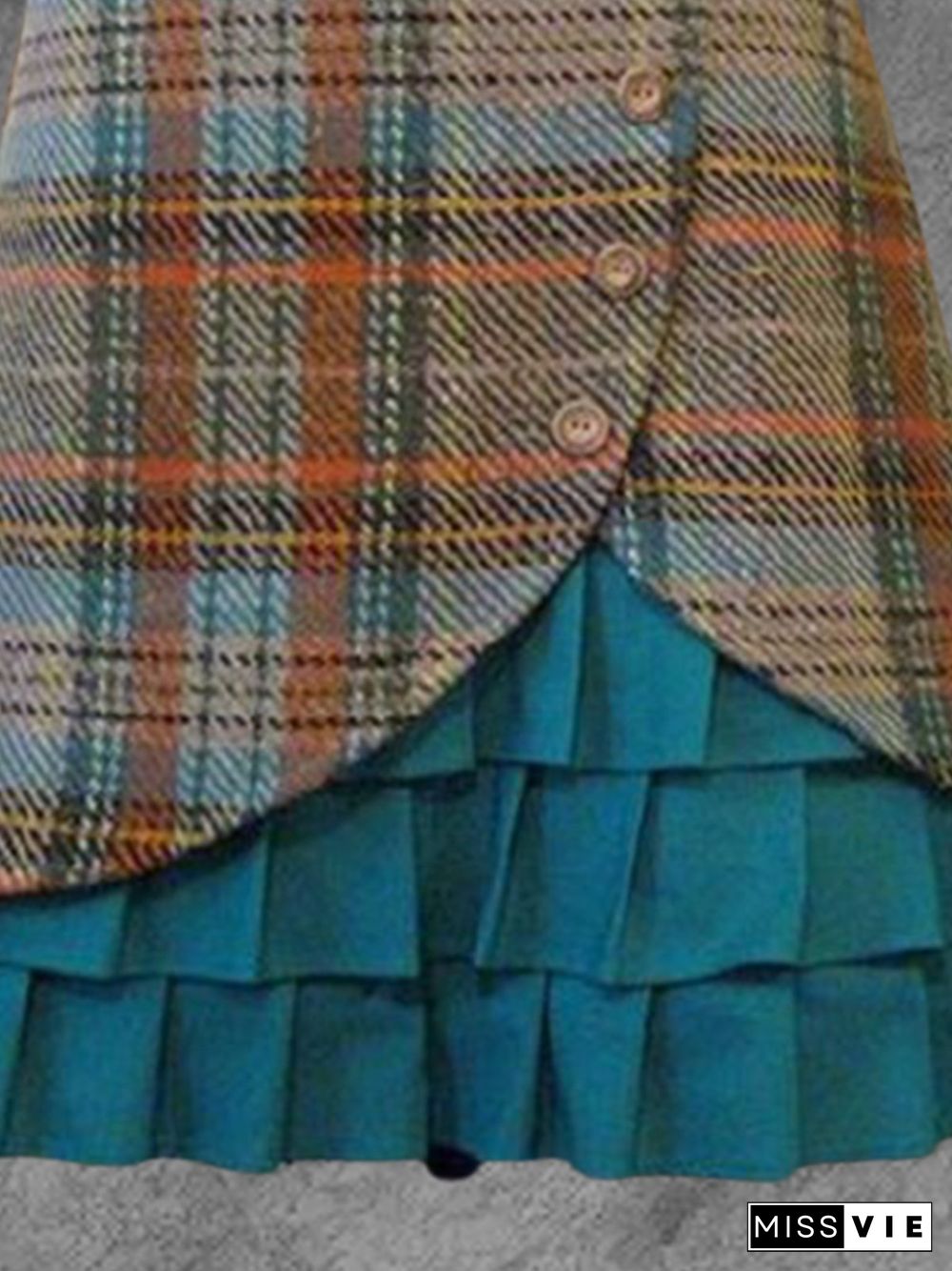 Blue Paneled A-Line Checkered/plaid Vintage Skirt