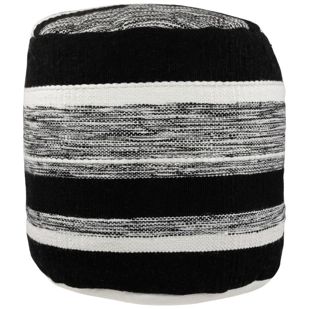 Black And White Striped Outdoor Woven Pouf Ottoman