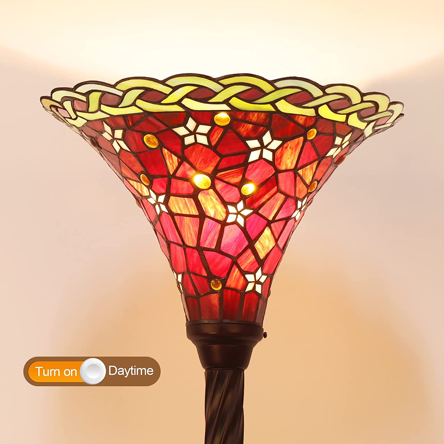 SHADY Tiffany Lamp Dragonfly Stained Glass Floor Reading Lamp 61\u2019\u2019 Tall Lampshade 1 PCS LED Bulb(2700K E26) Included Christmas Gift