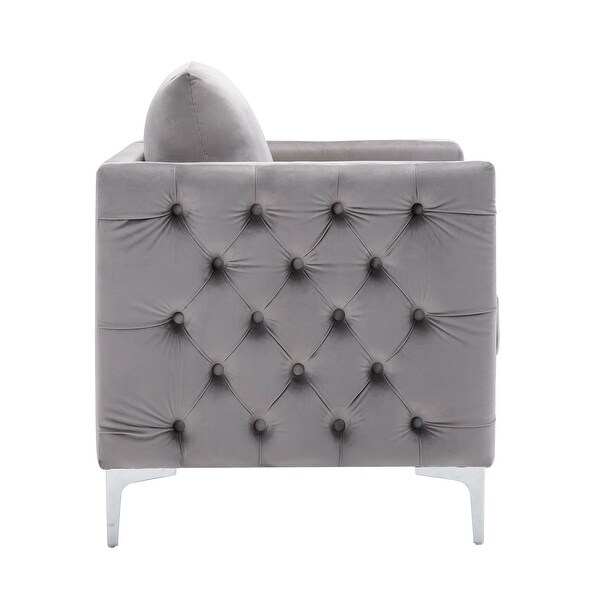 Modern Velvet Armchair Tufted Button Accent Chair Club Chair with Steel Legs