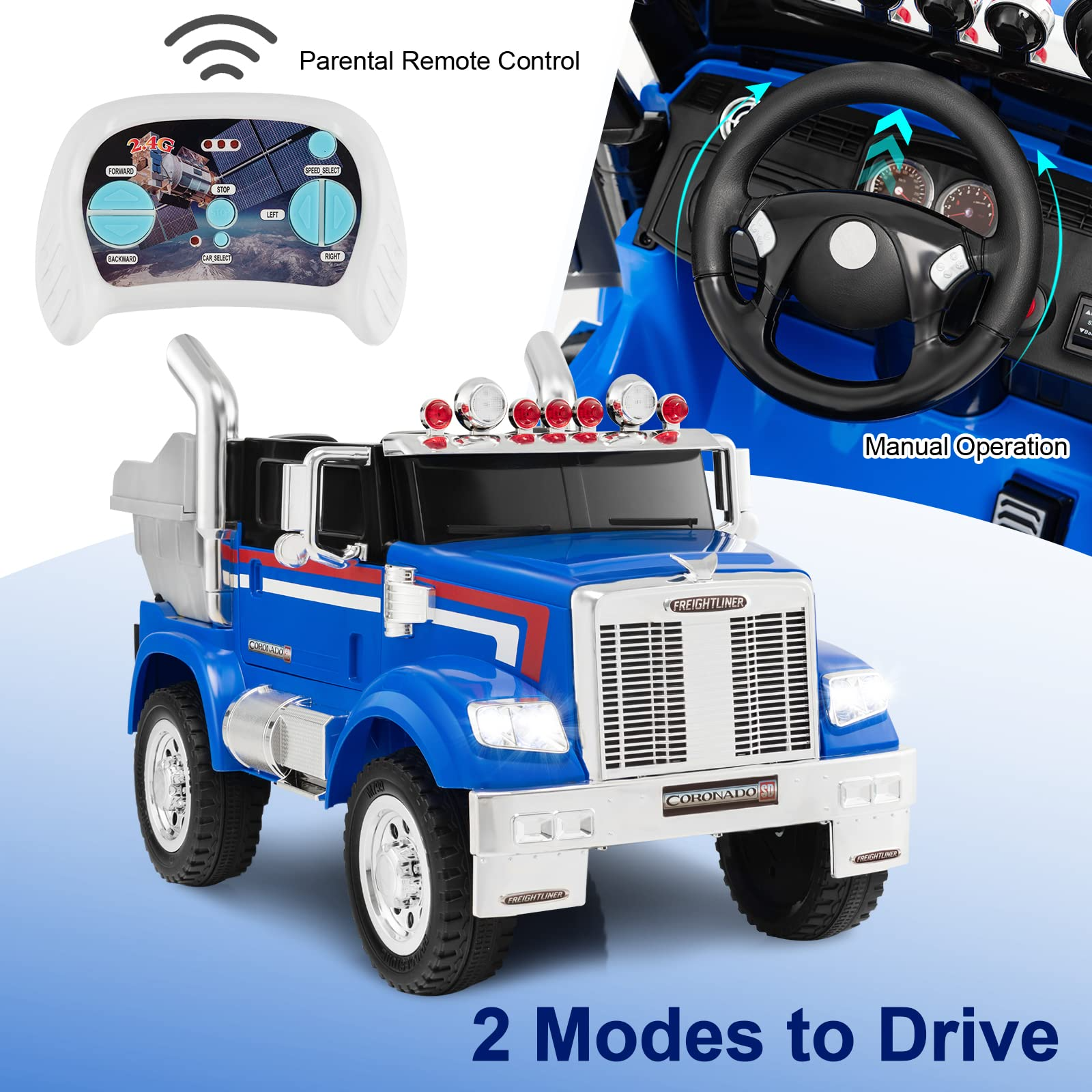 Costzon Electric Car for Kids, 12V Licensed Freightliner Ride on Dump Truck w/ Remote Control, Rear Loader