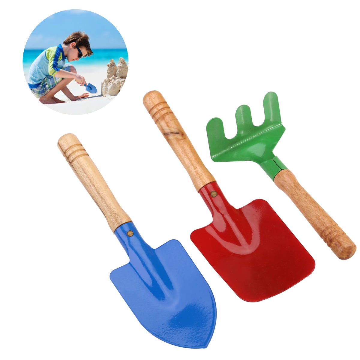 3-Pack Beach Toys for Kids Child Outdoor Wooden Kids Sand Shovels  Rake Sand Toys Sandbox Toys for Boys Girls