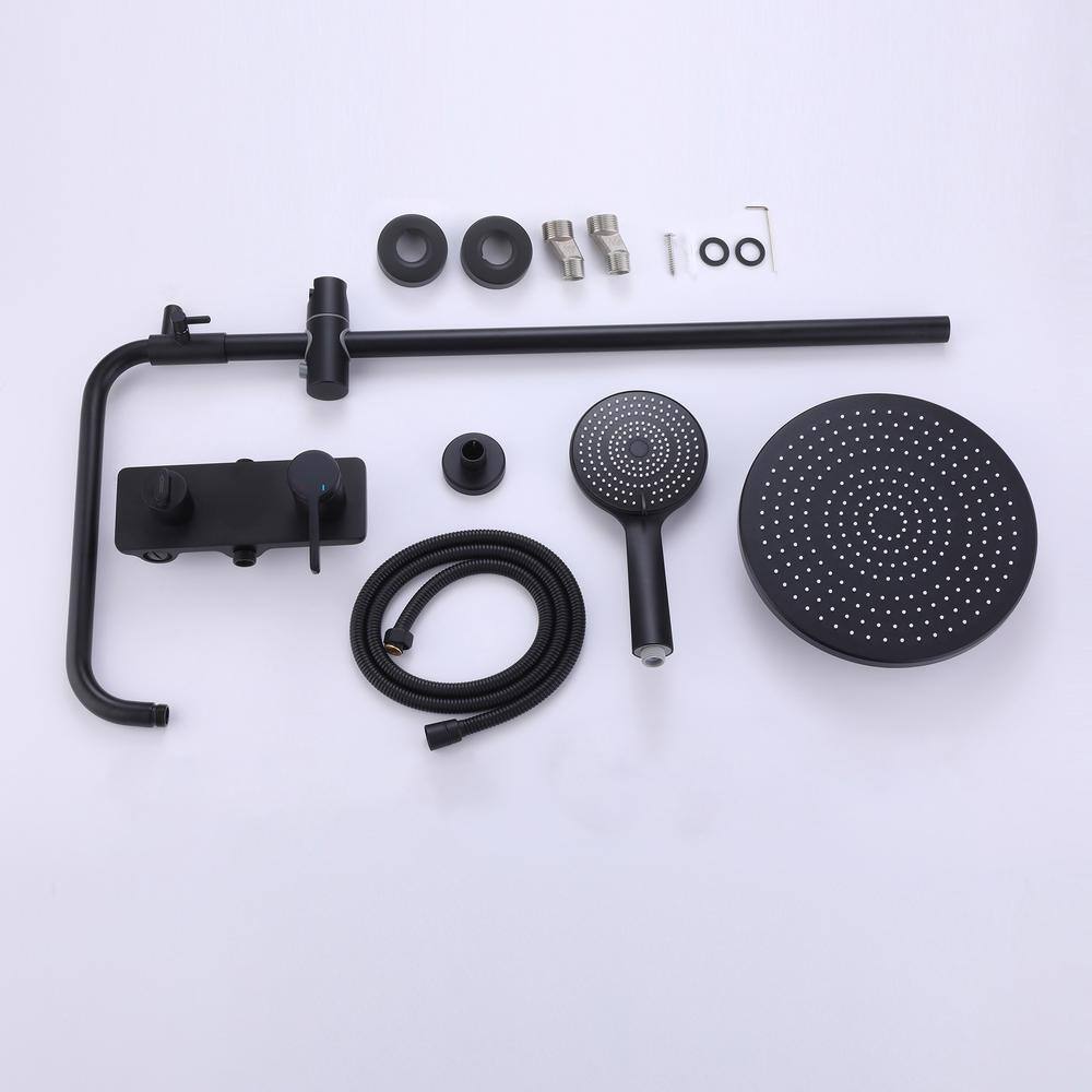 Tomfaucet 3-Spray Multi-Function Wall Bar Shower Kit with Tub Faucet and 3-Setting Hand Shower in Matte Black TFB1040MB