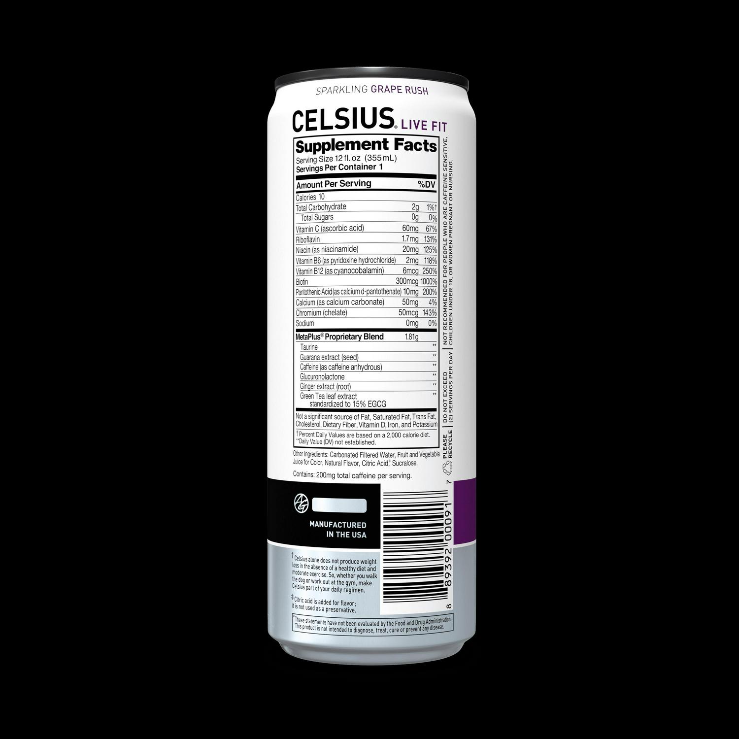 CELSIUS Essential Energy Drink 12 Fl Oz Sparkling Grape Rush (Pack of 12)  Crowdfused