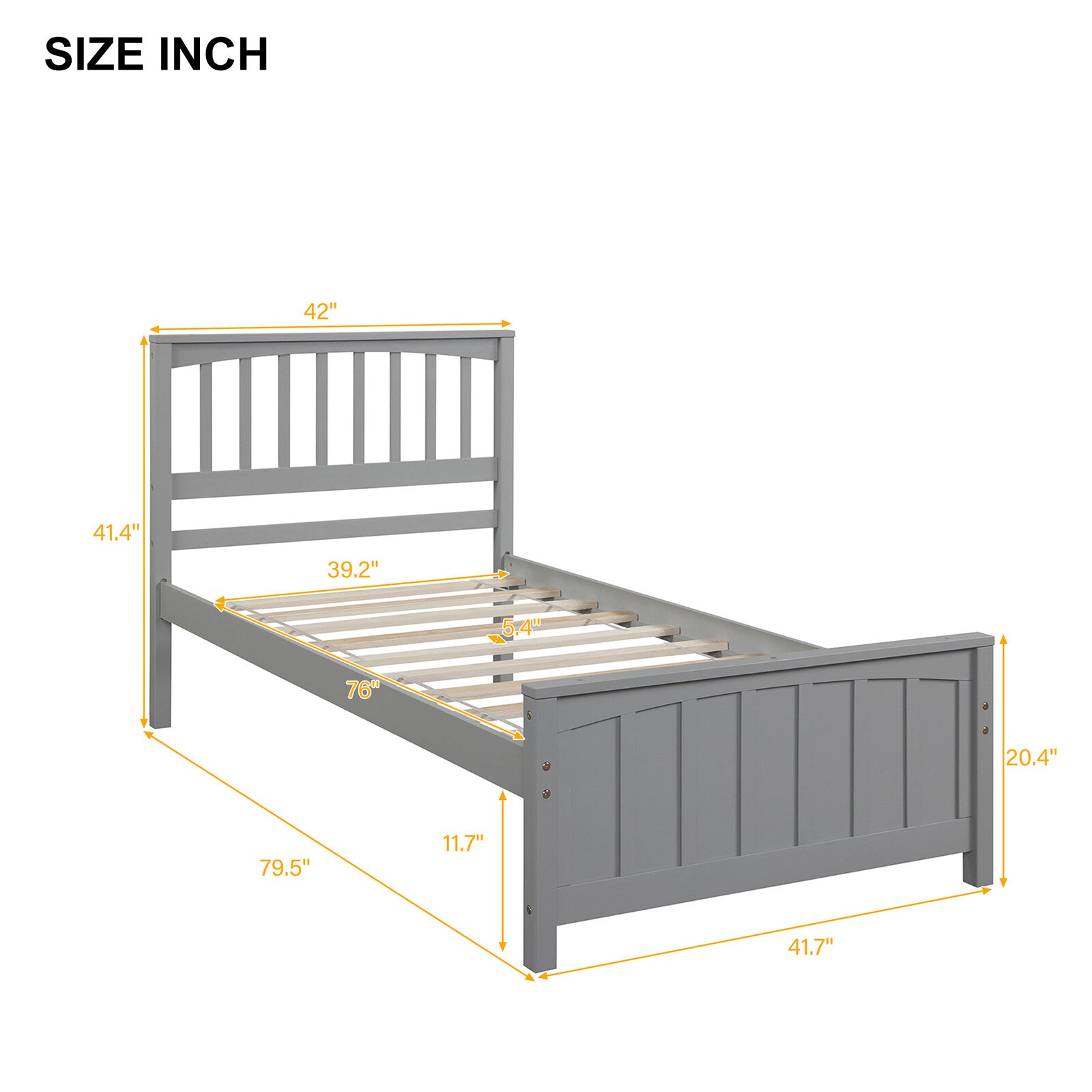 KALEFU Modern Twin Size Bed Wood Platform Bed Frame with Headboard for Teens Kids Gray