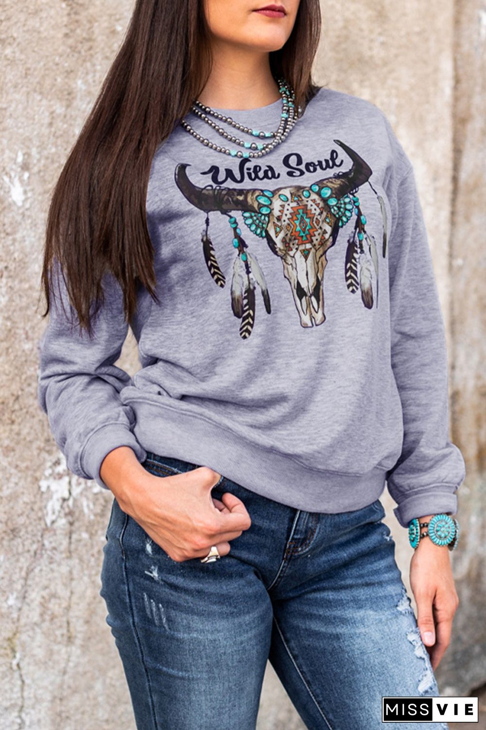 Wild Soul Western Graphic Print Drop Shoulder Pullover Sweatshirt