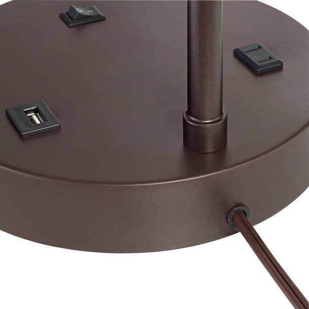 High Bronze With Usb And Ac Power Outlet In Base White Linen Drum Shade For Bedroom Living Room Office Family