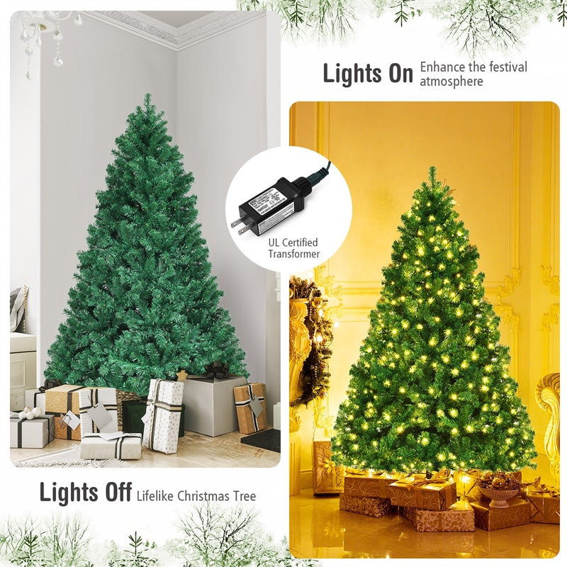 7.5 FT Green Pre-Lit Artificial Christmas Tree with 400 Warm White LED Lights & 1346 Hinged Branch Tips