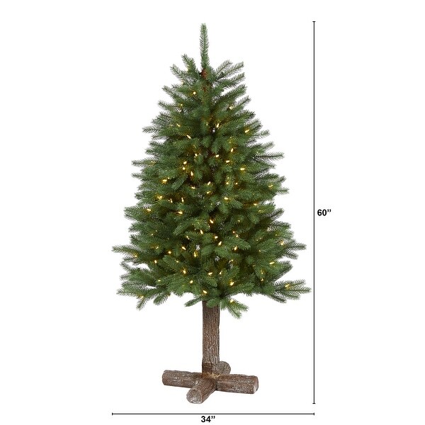 5' Napa Valley Pine Artificial Christmas Tree with 200 Warm White LED Lights，335 Bendable Branches on a Faux Wood Stand