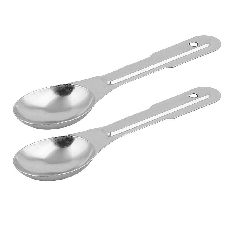 Kitchen Metal Tea Coffee Milk Powder Water Measuring Spoon Silver Tone 2 Pcs