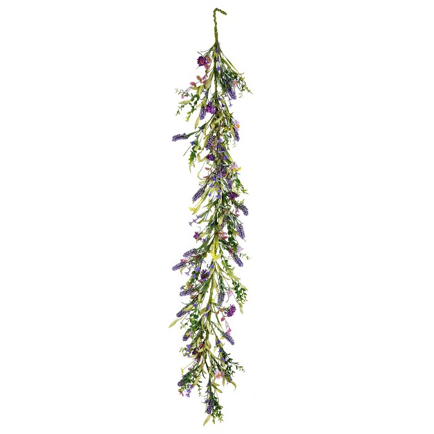 Vickerman 5 x27 Artificial Purple Lilac Wild Flower Garland