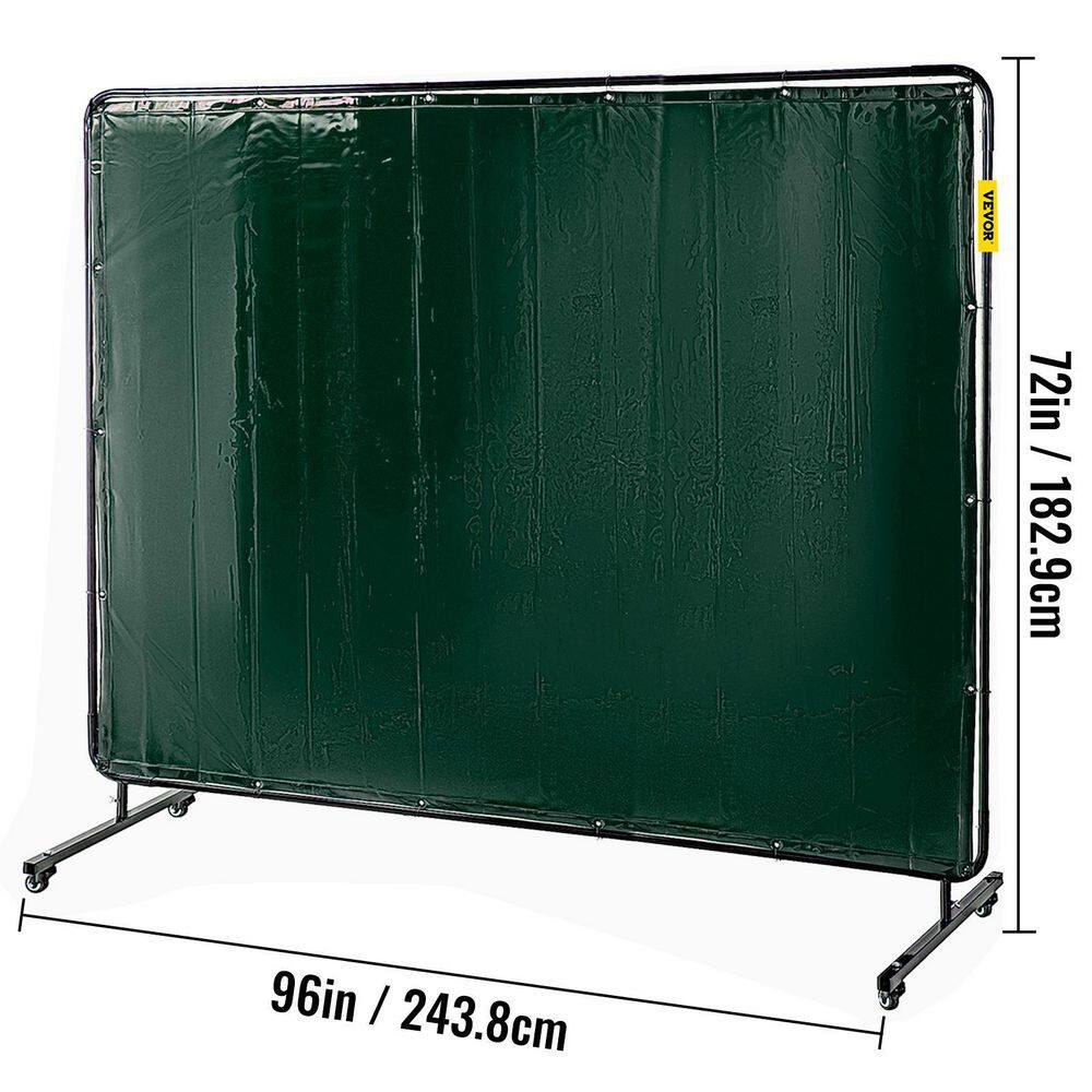 VEVOR Welding Screen 8 ft. x 6 ft. Welding Curtain Flame-Resistant Portable Light-Proof with Frame 4-Wheels Dark Green GBHJCL6X8DKJML001V0