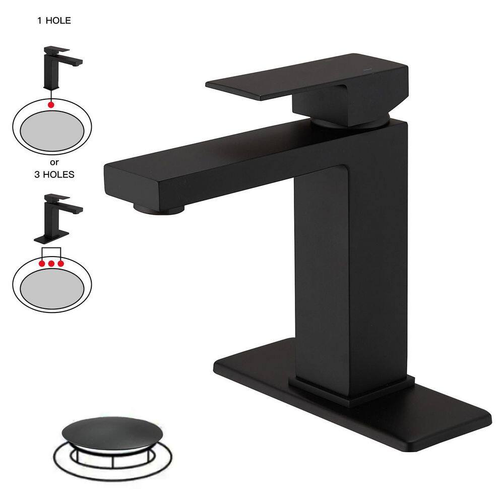 BWE Single Hole Single-Handle Low-Arc Bathroom Faucet With Pop-up Drain Assembly in Matte Black A-96006-B-2