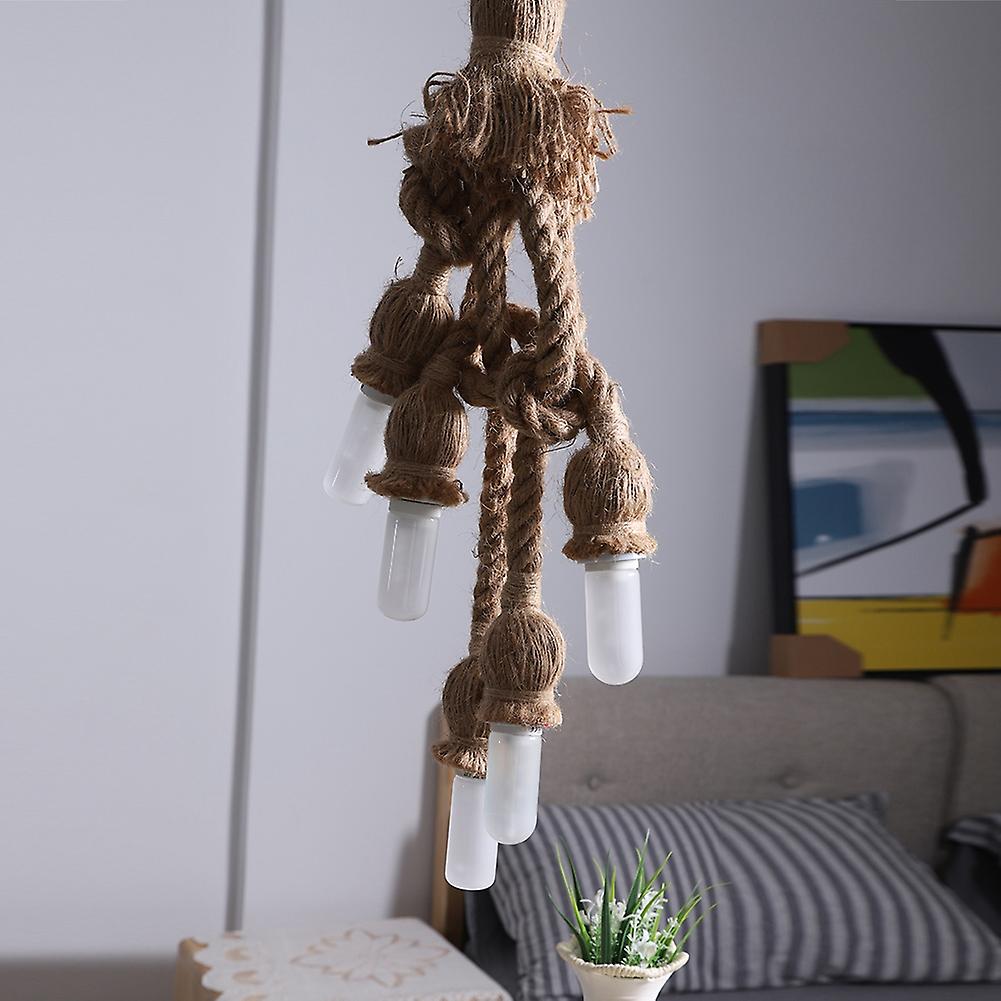 5 Head Vintage Hanging Hemp Rope For Light Retro Lamp Ceiling Pendant E27 Base