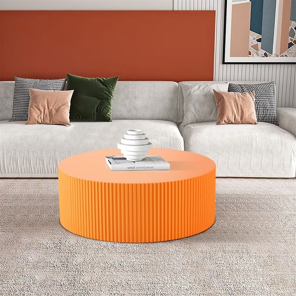 Contemporary Round Coffee Table with Handcrafted Relief