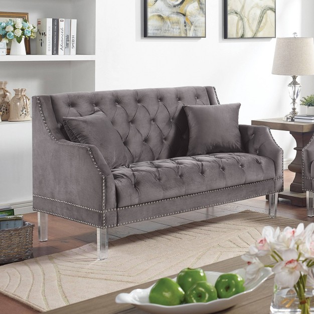 Pernice Button Tufted Chenille Loveseat Gray Homes Inside Out