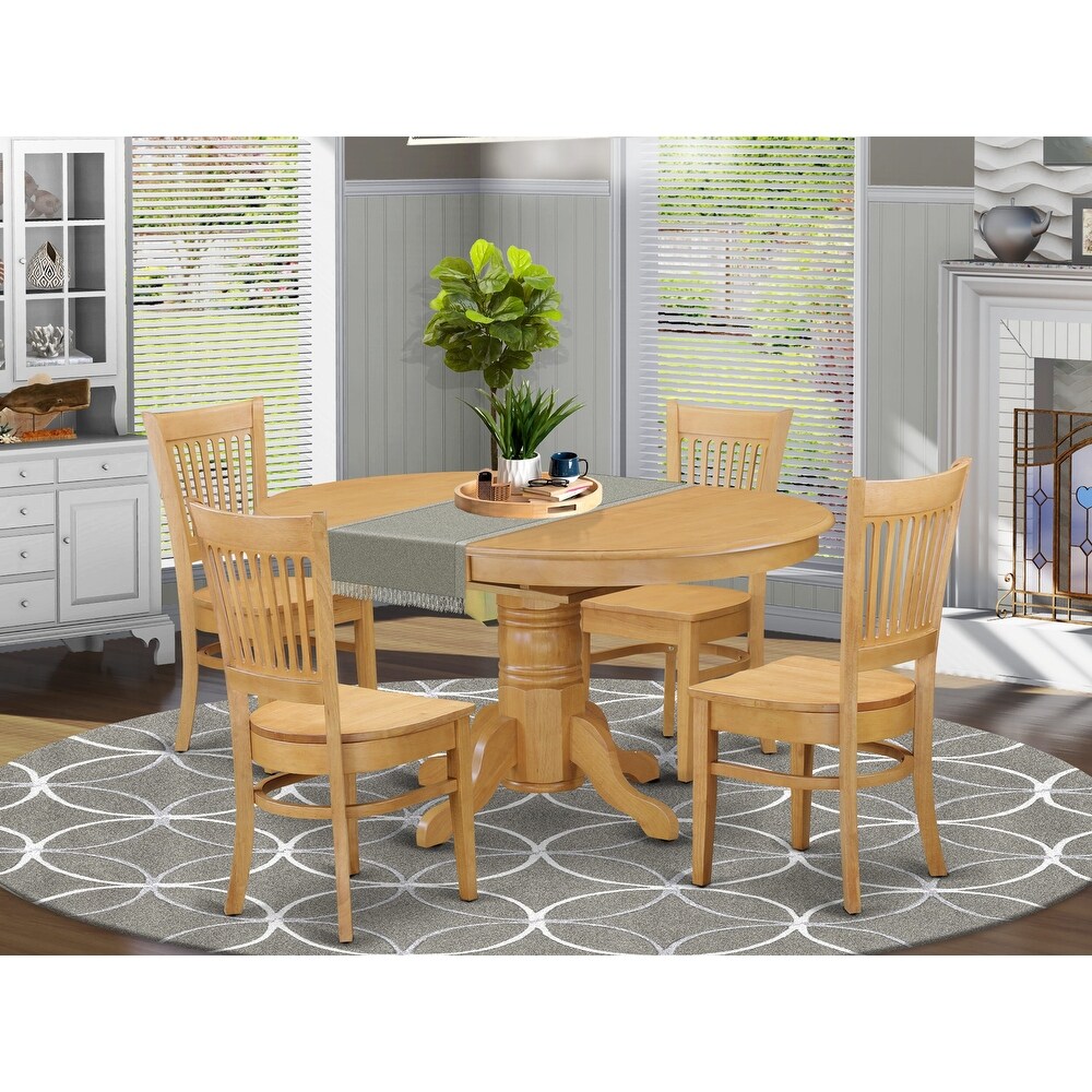 East West Furniture 5 Piece Modern Dining Table Set Includes an Oval Wooden Table and 4 Kitchen Chairs  Oak(Seats Option)