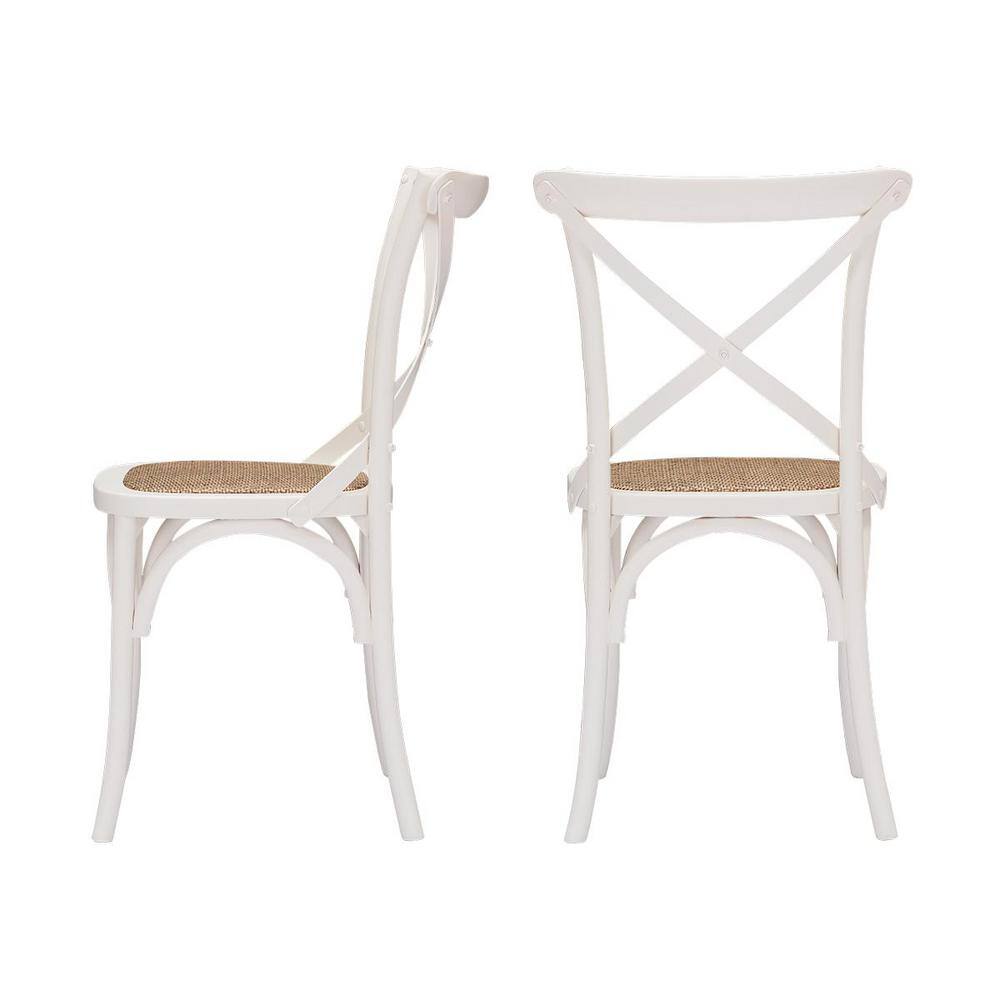 Home Decorators Collection Mavery Ivory Wood Dining Chair with Cross Back and Woven Seat (Set of 2) (19 in. W x 34.6 in. H) PJC118-297001