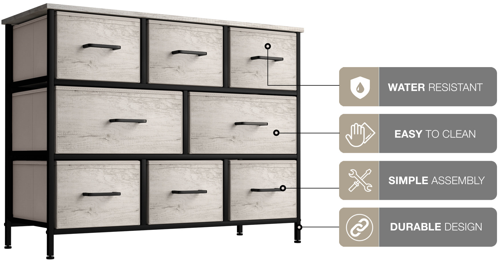 Sorbus Dresser with Fabric Drawers - Wide Chest of Drawers - Great for Bedroom and Living Room Organizing - Collapsible Drawers & Portable TV Stand