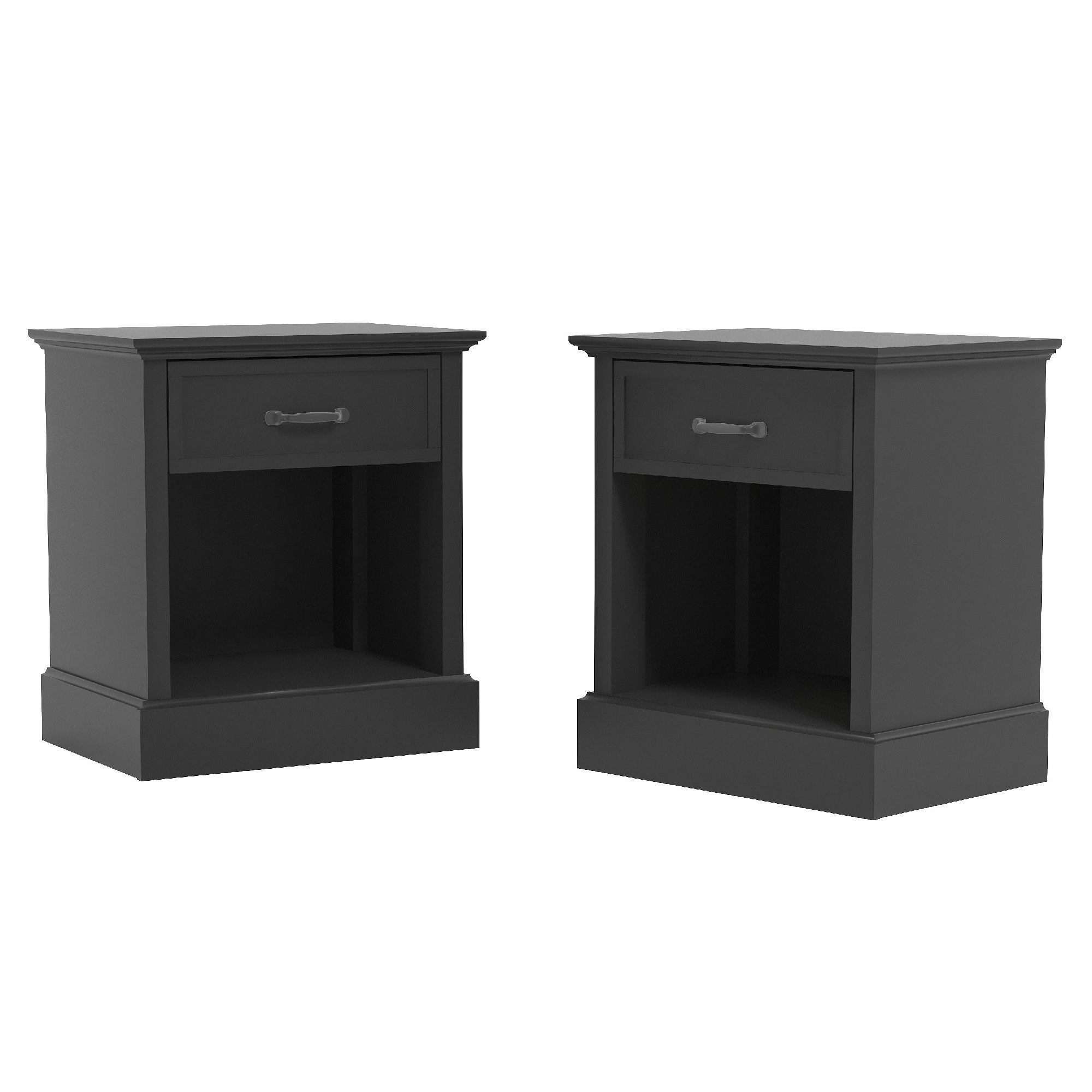 Set of 2 Black Wooden Cabinet Nightstands with Single Drawer 24.25