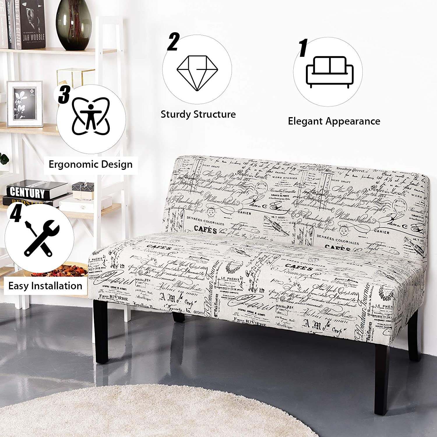 Armless Loveseat Sofa Modern Sofa Chair