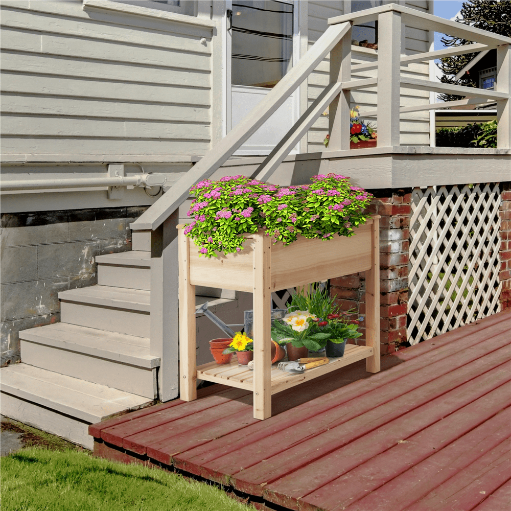 Topeakmart 34" x 18" x 30" Beige Fir Planter Box