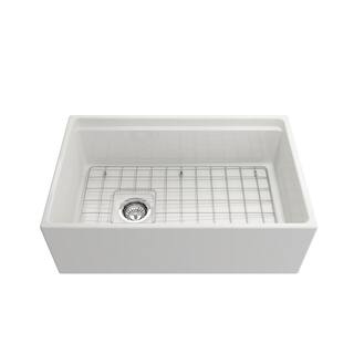 BOCCHI Contempo Step-Rim White Fireclay 30 in. Single Bowl Farmhouse Apron Front Workstation Kitchen Sink with Faucet 1344-001-2020CH