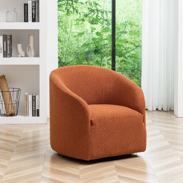 Modern Boucle Upholstered Swivel Barrel Armchair