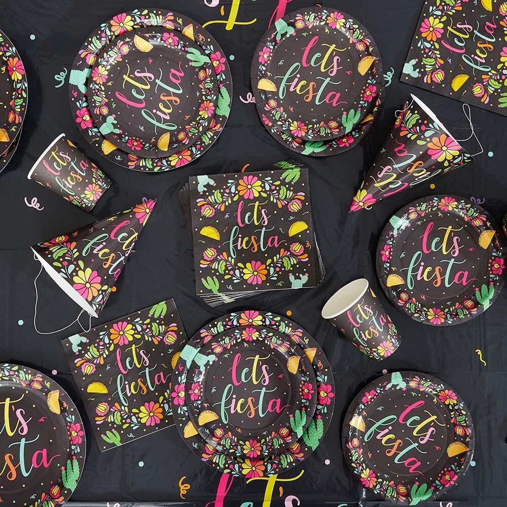 Let's Fiesta Cinco de Mayo Party Plates (Black  7 Inches  80 Pack)